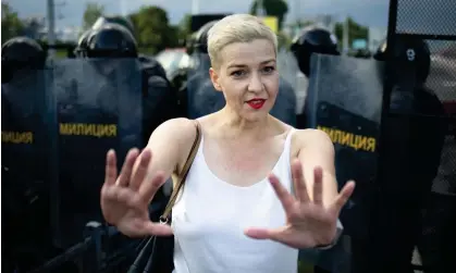  ?? Photograph: AP ?? Maria Kolesnikov­a at a rally in Minsk, Belarus, 30 August 2020.