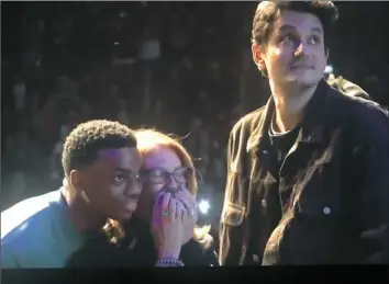  ?? Screenshot ?? Rapper Vince Staples, Mac Miller's mother, Karen Meyers, and John Mayer at the “Mac Miller: A Celebratio­n of Life” concert at the Greek Theatre in Los Angeles on Oct. 31.