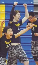  ?? STAFF PHOTO BY CHRIS CHRISTO ?? SWEEP DREAM: Andover players celebrate yesterday’s 3-0 win against Chelmsford in a North semifinal.