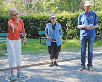  ?? FOTO: LEIF OLDENBURG ?? Seniorerna tränar boule i Byparken varje tisdag.