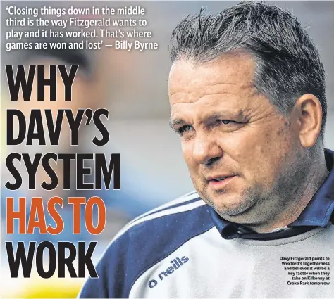  ??  ?? Davy Fitzgerald points to Wexford’s togetherne­ss and believes it will be a key factor when they take on Kilkenny at Croke Park tomorrow