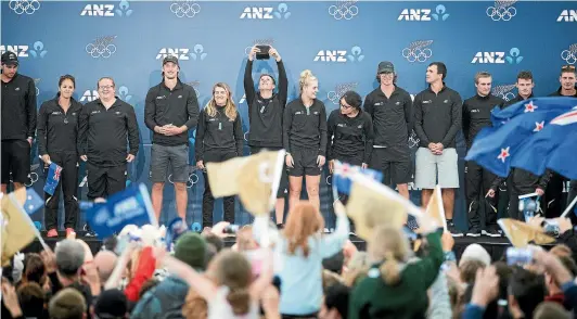  ?? PHOTO: CHRIS MCKEEN/FAIRFAX NZ ?? New Zealand’s Olympians in front of a large crowd at The Cloud venue in Auckland yesterday.