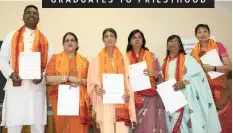  ?? Supplied ?? SIXTEEN new Hindu priests were inducted at the weekend after completing three years of study under the auspices of the Purohit Mundal of the Shree Sanathan Dharma Sabha of South Africa.
Among the graduates were, from left, Risshaal Ramchander, Shyama Kassie, Jasodha Maharaj, Chandani Paramaser, Kowsilla Devi Prithipal and Meera Badal.
|