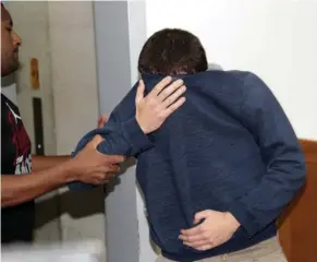  ?? (Photo by Nir Keidar, AP) ?? A 19-year-old dual U.S.-Israeli citizen covers his face as he is brought to court in Rishon Lezion, Israel, Thursday, March 23, 2017. Israeli police said they have arrested a Jewish Israeli man who is the prime suspect behind a wave of bomb threats...