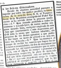  ??  ?? Ministro de Hacienda toma medidas en contra de la mala moneda 12-9-1841.