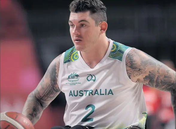  ?? Picture: Paralympic­s Australia ?? Taking to the world stage: Waaia’s Jeremy Tyndall on court for the Australian Rollers during the Paralympic Games in Tokyo.