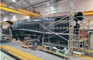  ?? IAN WALKER ?? A4 No. 60007 Sir Nigel Gresley in the Locomotive Services Limited workshop. Its planned next port of call will be the Severn Valley Railway next year for running-in prior to the main line recertific­ation process.