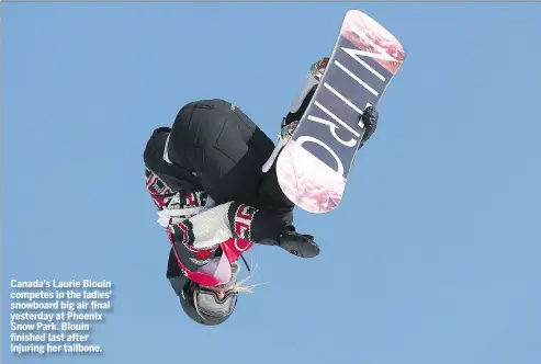  ?? GETTY IMAGES ?? Canada’s Laurie Blouin competes in the ladies’ snowboard big air final yesterday at Phoenix Snow Park. Blouin finished last after injuring her tailbone.