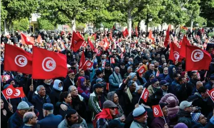  ?? Photograph: Imageslive/Zuma Press Wire/Rex/Shuttersto­ck ?? A protest last Sunday in Tunis by the National Salvation Front, a coalition of opposition parties, against President Saied’s repressive policies.