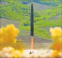  ??  ?? Sky-high stakes: North Korea’s tests of two ICBM missiles triggered fiery rhetoric from Trump, but is Washington truly ready to strike?