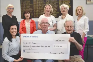  ?? (Photo: Katie Glavin) ?? Fermoy Bridge Club President Joe Moran (front centre), handing over the proceeds from the recent fundraisin­g event, to Saint Vincent de Paul representa­tives Miriam Adair (SVP President of the Fermoy Conference) and Jerry O’Sullivan, in the presence of back, Maureen Condon (SVP), Marian Baker, Dora Myers, Kay Gardiner and Geraldine Mason of Fermoy Bridge Club.