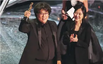  ?? Los Angeles Times/tns ?? Bong Joon Ho, winner of the internatio­nal feature Oscar for “Parasite,” during the telecast of the 92nd Academy Awards.