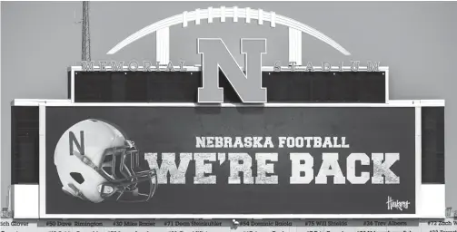  ?? FRANCIS GARDLER/AP ?? The scoreboard at Memorial Stadium in Lincoln, Neb., announces the news that the Big Ten has approved the return of football.