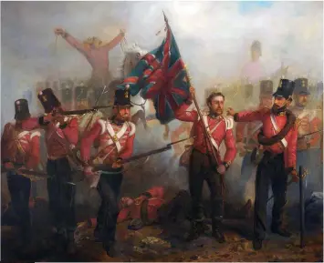  ?? ?? ■ Sergeant Luke O’Connor depicted earning his Victoria Cross at the Battle of Alma in 1854 in this oil painting by Lous William Desanges.