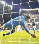  ??  ?? Stop Liam Kelly saves a penalty from Florian Kamberi