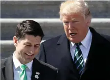  ??  ?? Donald Trump said House Speaker Paul Ryan, left, will ‘leave a legacy of achievemen­t that nobody can question’