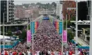  ?? Photograph: Maciek Musialek/NurPhoto/Shuttersto­ck ?? Olympic Way was packed, all the way from Wembley Park tube station, including thousands without tickets.