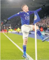  ?? REUTERS ?? Leicester’s Jamie Vardy celebrates scoring a goal against Aston Villa.