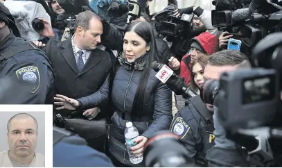  ?? Pictures: Reuters ?? MOBBED. Emma Coronel Aispuro, the wife of Joaquin Guzman, insert, departs after the trial of her Mexican drug lord husband, known as “El Chapo” (Shorty), at the Brooklyn Federal Courthouse in New York, United States, yesterday. He faces life behind bars.