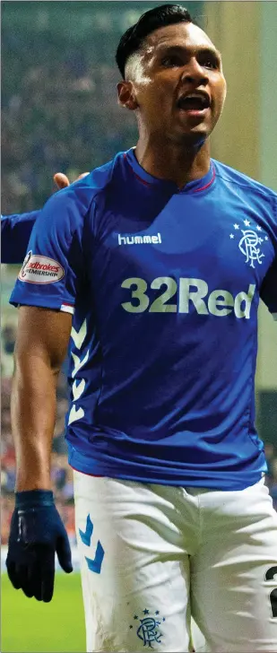  ??  ?? Rangers striker Alfredo Morelos has been in lethal form this season and notched his 28th goal of the season against Dundee on Wednesday night