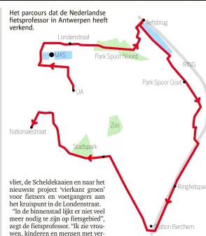  ??  ?? Het parcours dat de Nederlands­e fietsprofe­ssor in Antwerpen heeft verkend.