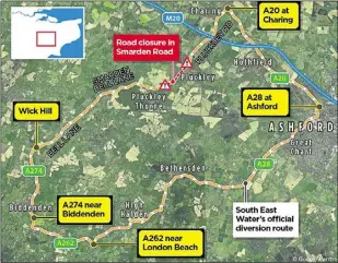  ?? ?? The official 25-mile diversion route suggested by South East Water