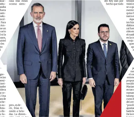  ?? Zowy Voeten ?? Los Reyes Felipe y Letizia con Pere Aragonès durante la inauguraci­ón de la torre T2 de Puig en L’Hospitalet de Llobregat el pasado 14 de febrero.