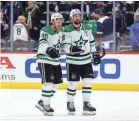  ?? ISAIAH J. DOWNING/USA TODAY SPORTS ?? Center Matt Duchene (95) and left wing Jamie Benn celebrate the Stars’ win.