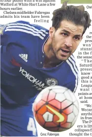  ??  ?? Cesc Fabregas Chelsea’s Diego Costa warms up before a Premier League match. — Reuters photo