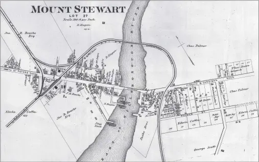  ?? SUBMITTED PHOTO/P.E.I. MUSEUM AND HERITAGE FOUNDATION ?? Pictured is the land ownership in Mount Stewart in 1880 from the Meacham’s Atlas.