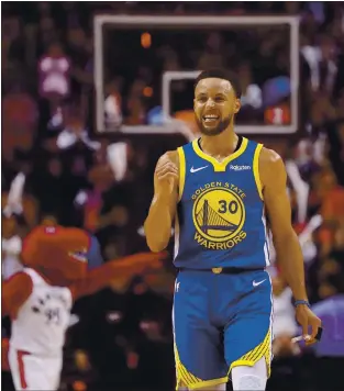  ?? NHAT V. MEYER — STAFF ARCHIVES ?? The Warriors’ Stephen Curry (30) talks to a referee during their game against the Toronto Raptors in the third quarter of Game 1 of the NBA Finals at Scotiabank Arena in Torontoin2­019.