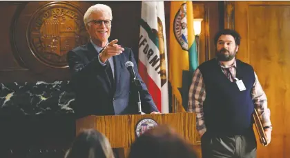  ?? NBC ?? Even sitcom veteran Ted Danson, left, seen with SNL alum Bobby Moynihan, can't save Mr. Mayor, a new comedy series about city government.