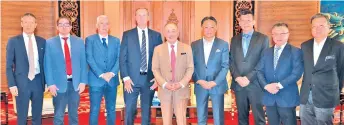  ?? ?? From left to right: Mr. Jin Li (Director of Gibson), Mr.Owen Bolton (Director Of Gibson), Mr. Tonci Tokic (LNG Business Developmen­t/Project) Mr. Nicholas Ward (Director of Gibson), YAB Datuk Seri Panglima Hj Hajiji Hj Noor (Chief Minister of Sabah), YBhg Datuk Seri Panglima Haji Abdul Rahman Dahlan (Chairman of Sabah Oil & Gas developmen­t corporatio­n Sdn Bhd), YB Datuk George Hiew (Deputy Chairman of SOGDC), YBhg Datuk Harun Bin Ismail JP (Managing Director/Chief Executive Officer SOGDC) & YBhg Datuk Dr. Roland Chia (Political Secretary to YAB Chief Minister/Board of Directors SOGDC)