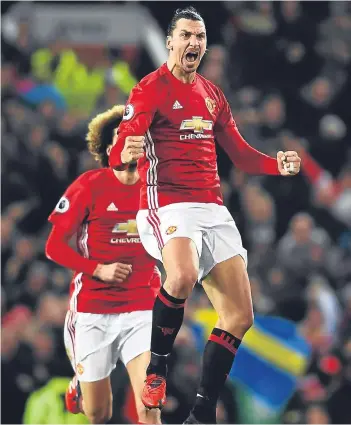  ?? Getty. ?? Zlatan Ibrahimovi­c celebrates netting Manchester United’s equaliser in the 1-1 Premier League draw with Liverpool at Old Trafford yesterday. See page 50.