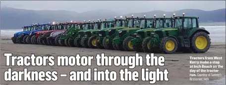  ??  ?? Tractors from West Kerry make a stop at Inch Beach on the day of the tractor run. Courtesy of Sammy’s Restaurant, Inch.