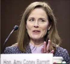  ?? AP photo ?? Supreme Court nominee Amy Coney Barrett speaks during a confirmati­on hearing before the Senate Judiciary Committee on Wednesday on Capitol Hill in Washington.
