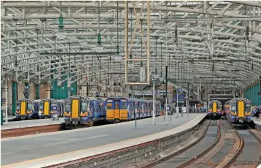  ?? STEWART ARMSTRONG. ?? ScotRail trains stand at Glasgow Central on September 21 2016. A link between Glasgow’s major stations would deliver major improvemen­ts, says Ken Sutherland.