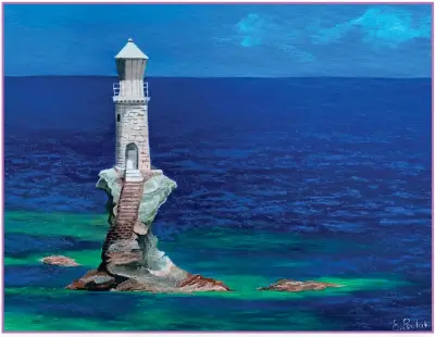  ?? © Eirini Poulaki. All rights reserved. ?? Left: Light house on Andros, with rocks exposed (painting 1).