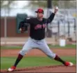  ?? TIM PHILLIS — FOR THE NEWS-HERALD ?? Indian’s Oliver Perez delivers a pitch in Goodyear, Ariz., during Spring Training 2019.