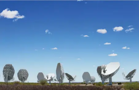  ?? PICTURE: ARMAND HOUGH/AFRICAN NEWS AGENCY (ANA) ?? ANYBODY OUT THERE?: The Department of Science and Technology recently held a media tour to the SKA (Square Kilometre Array) site to inspect the MeerKAT radio telescope and the HERA telescope in Carnarvon, Northen Cape.