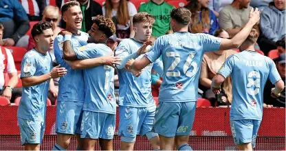  ?? ?? GREAT START: Coventry celebrate taking the lead in Saturday’s encounter at the bet365 Stadium.