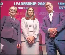  ??  ?? Leadership candidates Rebecca Long-Bailey, Lisa Nandy and Sir Keir Starmer at a hustings at Glasgow’s SEC in February