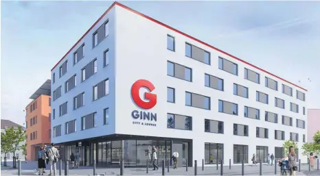  ?? GRAFIK: GINN CITY & LOUNGE ?? Das Hotel entsteht direkt am Bahnhof. Im Erdgeschos­s ist eine Lounge mit Bar geplant.