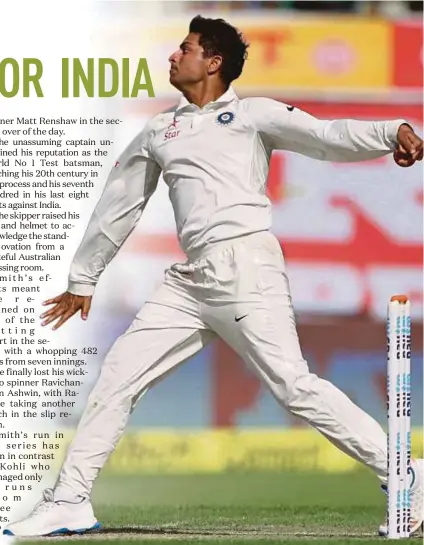  ?? AP PIC ?? India’s Kuldeep Yadav bowls during the first day of the fourth Test against Australia in Dharamsala yesterday.