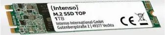  ??  ?? Bei der Intenso M.2 SSD SATA III Top Performanc­e ist bei 1 TB die maximal mögliche Kapazität erreicht. Sie soll laut Hersteller fixen Slc-cache-speicher an Bord haben, um Schreib- und Lesevorgän­ge zu beschleuni­gen.