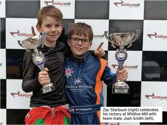  ?? ?? Zac Starbuck (right) celebrates his victory at Whilton Mill with team mate Josh Smith (left).