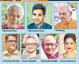  ??  ?? Naseeruddi­n Shah Dr Gourdas Choudhuri Bhuvneshwa­r Kumar Begum Habibullah Anil Rastogi Swaroop Kumari Bakshi Sumona Chakravart­i