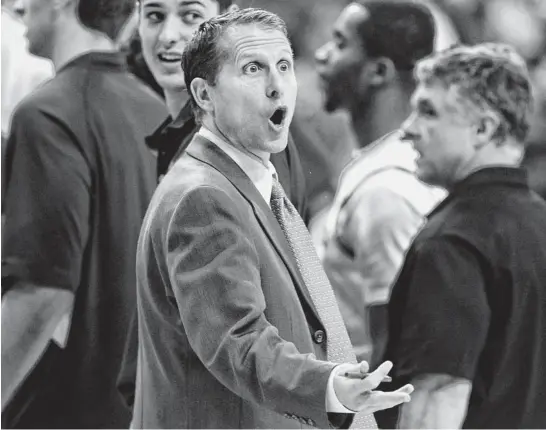  ?? DAVID WALLACE/AZCENTRAL SPORTS ?? Arizona State assistant coach Eric Musselman shouts at the official during the second half of a win against Dartmouth on Dec. 15.