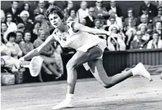  ??  ?? Maria Bueno at Wimbledon in 1963, where she lost to Billie Jean King in the quarter finals. She developed her explosive service action from studying photograph­s of the American star ‘Big Bill’ Tilden