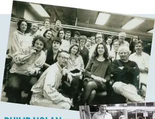  ??  ?? ENDGAME: the sit-in by 18 staff before the Irish Press closed in 1995, and below, editor Tim Pat Coogan (second from right) on the stone oversees the Irish Press 50th anniversar­y edition